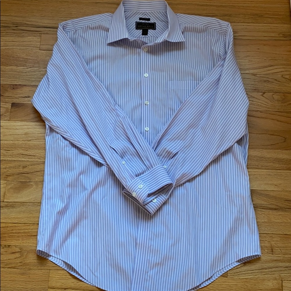 Men’s purple and white dress shirt.